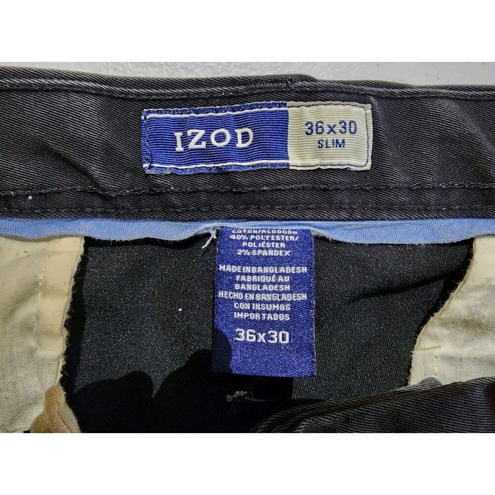 Izod Golf Slacks Chino Pants Mens Black 36x30 Slim Classic Preppy Athletic - Picture 6 of 6